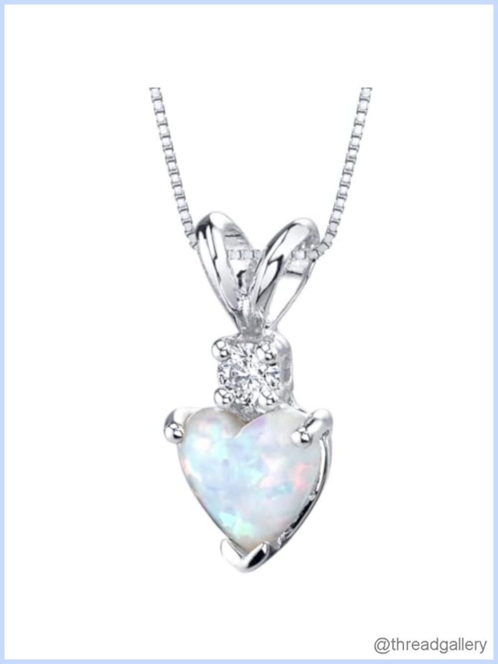 PEORA 14K White Gold Created White Fire Opal Diamond Heart Pendant 6mm
